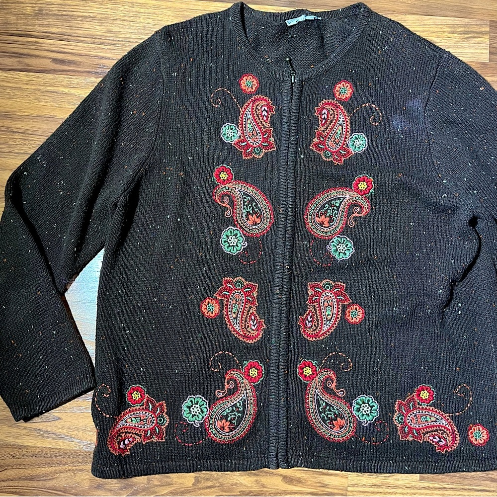 Vintage Silk Embroidered Sweater Fall Paisley Silk Sweater Vintage Fall Sweater